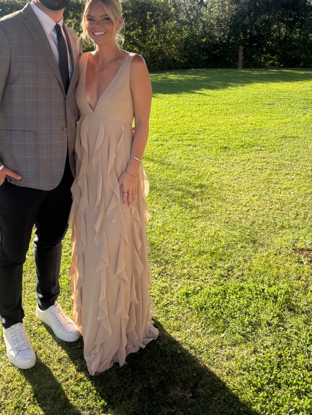 Wtoo Blush-Cream V-Neck Ruffled A-Line Wedding Dress